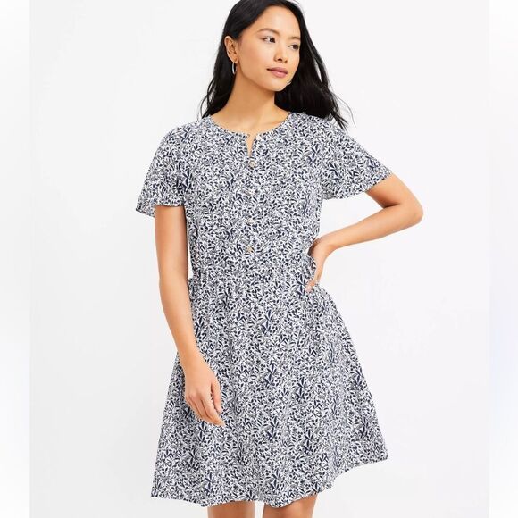 Loft Floral Print Pintucked Side Tie Dress - Picture 1 of 7